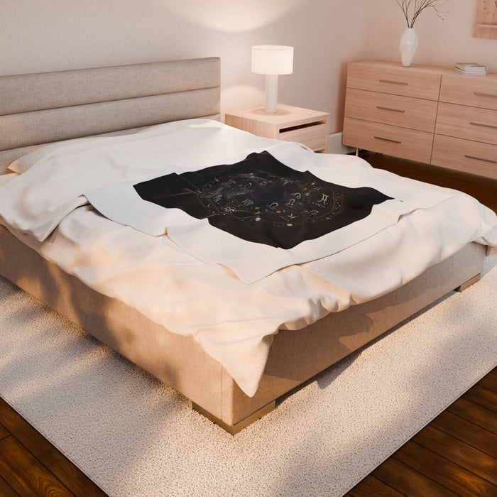 Zodiac Constellation Wheel Velveteen Blanket | Astrological Galaxy, Metallic Accents