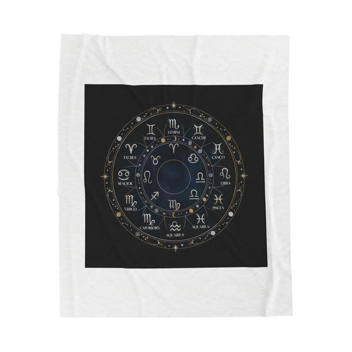 Zodiac Constellation Wheel Velveteen Blanket | Astrological Galaxy, Metallic Accents