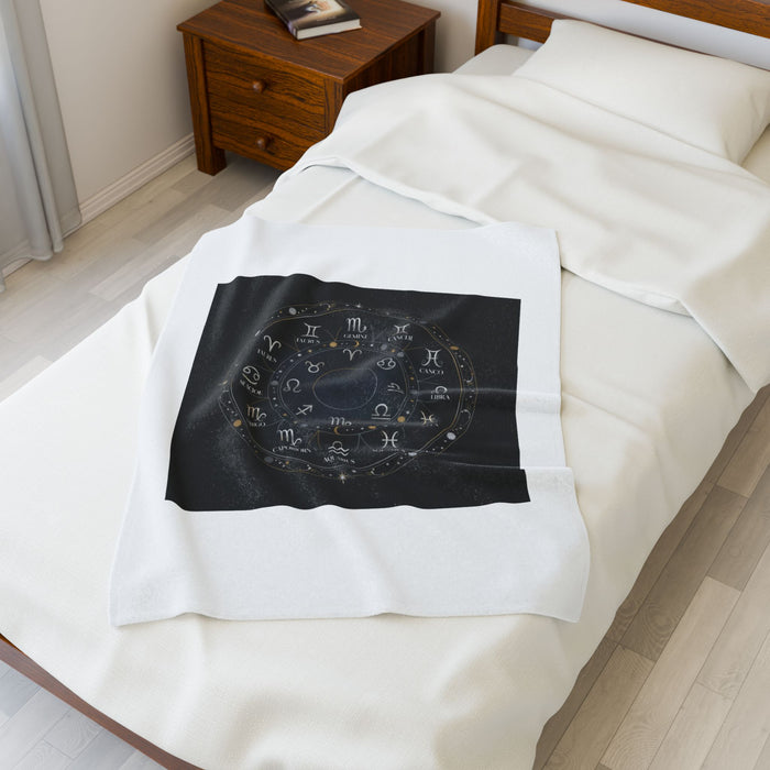 Zodiac Constellation Wheel Velveteen Blanket | Astrological Galaxy, Metallic Accents