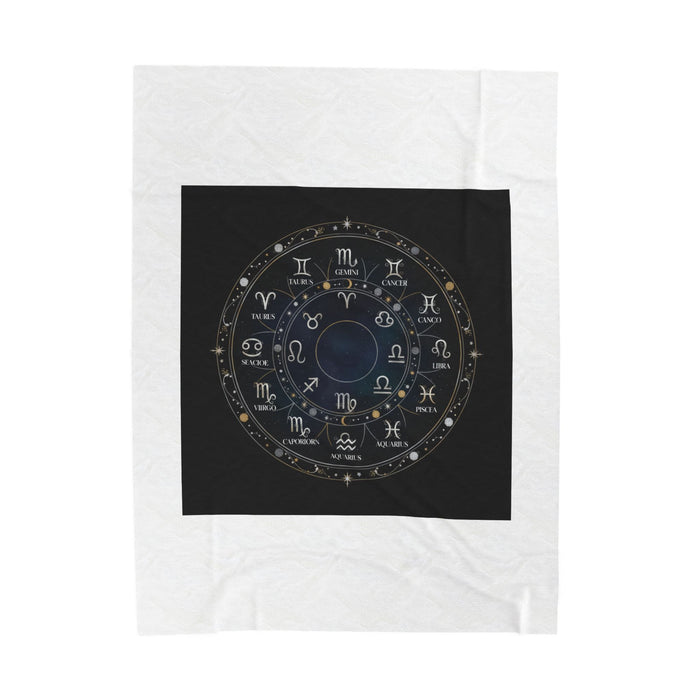 Zodiac Constellation Wheel Velveteen Blanket | Astrological Galaxy, Metallic Accents