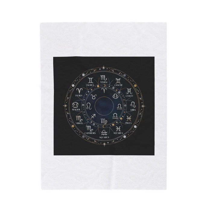 Zodiac Constellation Wheel Velveteen Blanket | Astrological Galaxy, Metallic Accents