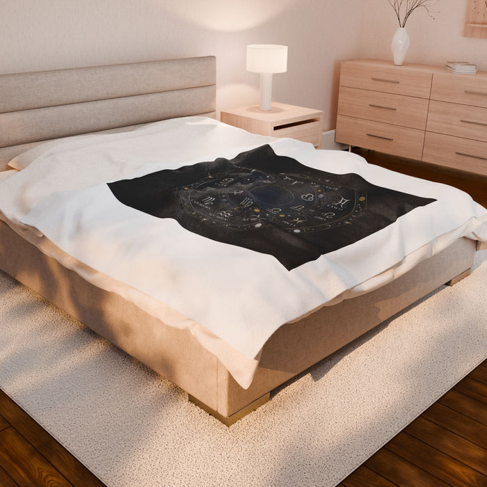 Zodiac Constellation Wheel Velveteen Blanket | Astrological Galaxy, Metallic Accents